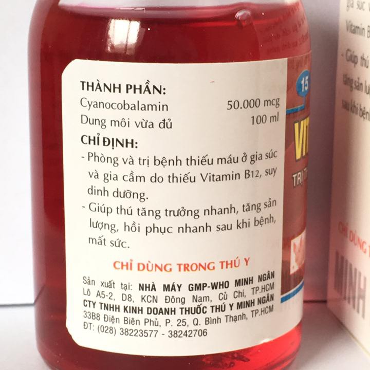 Vitamin B12 trị bệnh thiếu máu cho động vật, giải độc cho cây chai 100ml