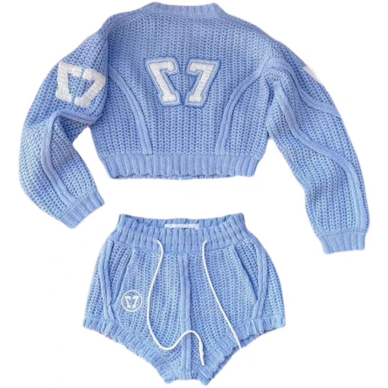 B012 Set SMFK Hoodie len đan dài tay quần short thêu nữ unisex phong cách cao cấp mềm mịn
