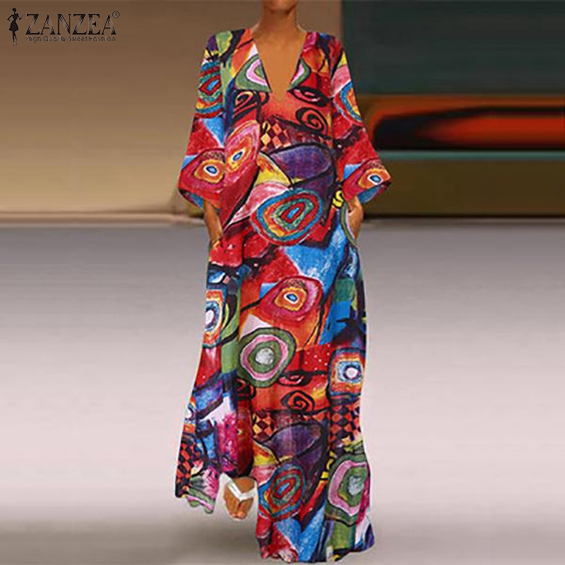 ZANZEA Đầm maxi dáng rộng cổ chữ V thời trang nữ độc đáo | BigBuy360 - bigbuy360.vn