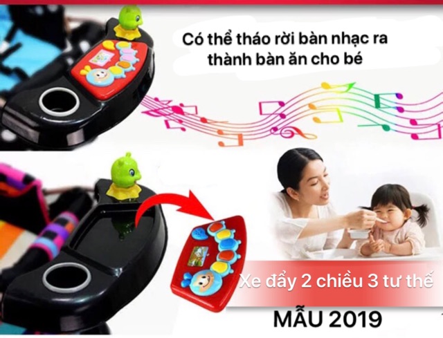 XE ĐẨY 2 CHIỀU KHUNG MẠ ĐỒNG TẶNG BÀN ĂN VÀ BÀN NHẠC