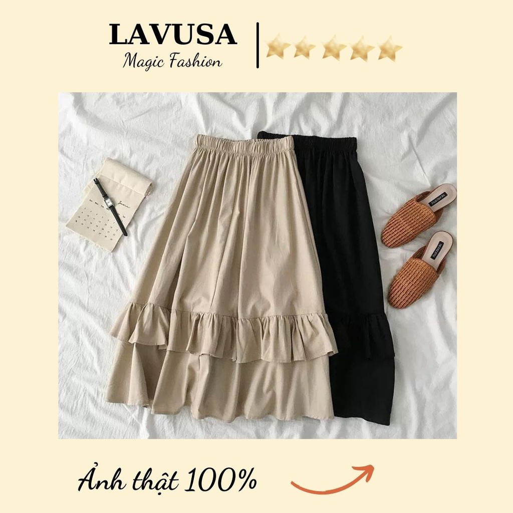 Chân Váy Midi Nữ Vintage 🦋 Chân Váy Vạt Bèo 2 Tầng 3 Màu Siêu Xinh LAVUSA | BigBuy360 - bigbuy360.vn