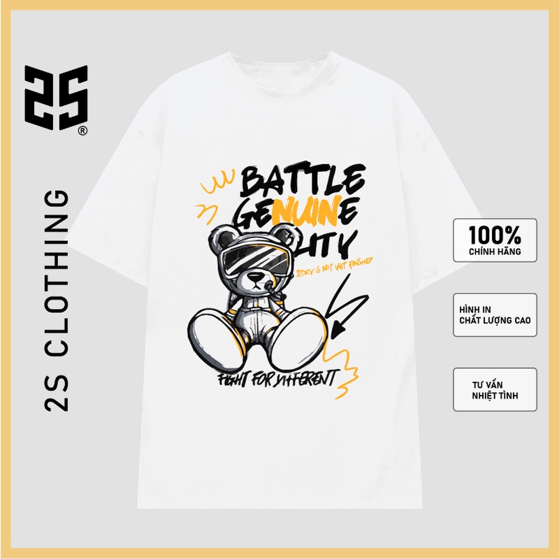 Áo Phông Nam Local Brand In Hình Gấu Battle Genuinelity 2S Official, Áo Thun Tay Lỡ Unisex Tv5062