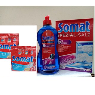 Combo bột rửa bát 2 túi , muối , dầu bóng Somat 750ml