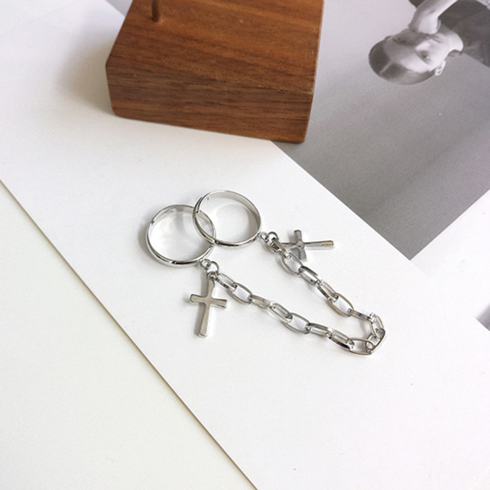Silver Plated Retro Hip-Hop Cross Ring Hand Finger Jewelry Gift Men Women Chain
