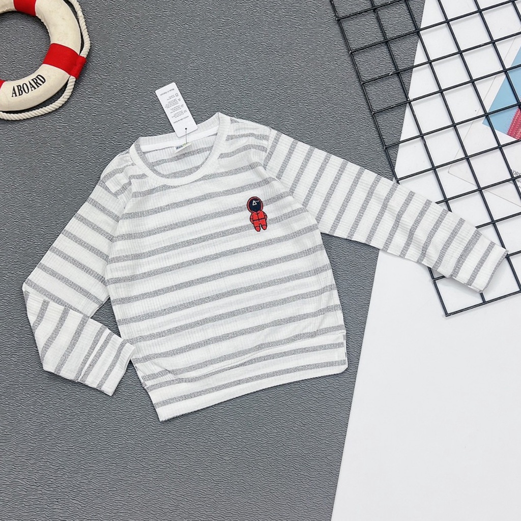 Áo thun len sọc tay dài mềm mại co dãn tốt cho bé trai và gái 8-40kg