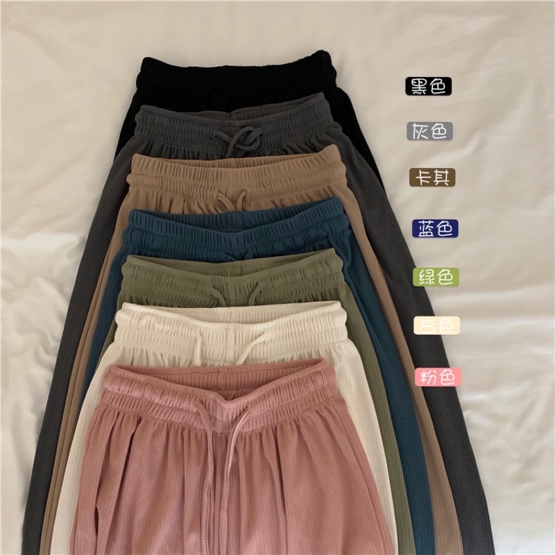 Quần thun gân dáng suông lưng cao phong cách thời trang nữ