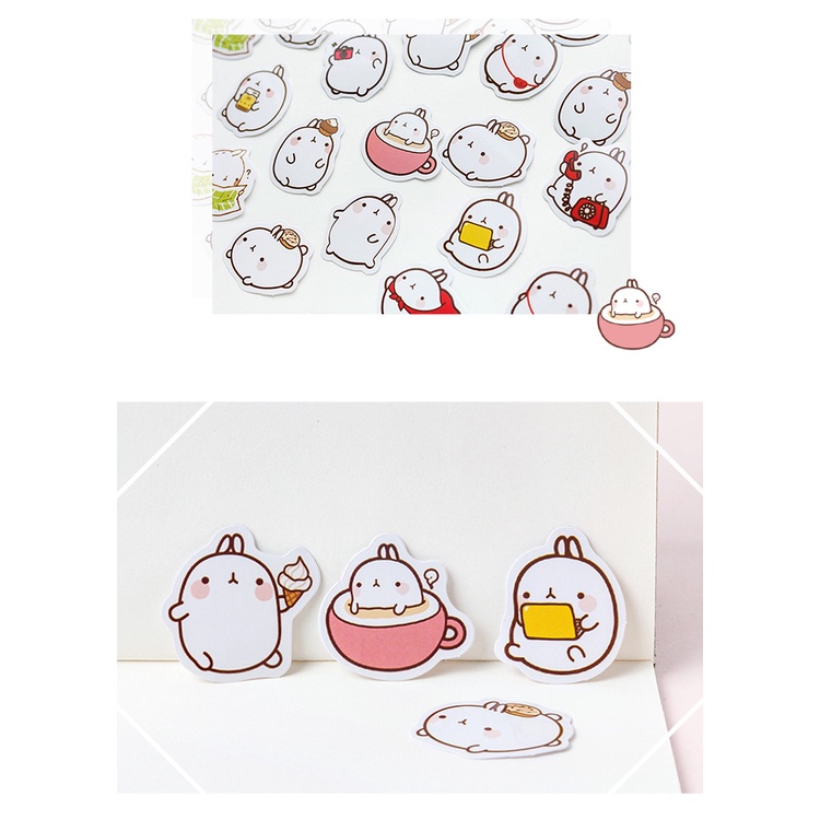 Sticker chủ đề Molang - Hộp 45 miếng dán trang trí sổ tay Bullet Journal - M130