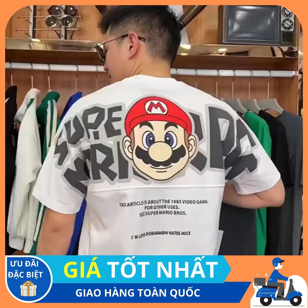 Áo thun Unisex form rộng có cả Bigsize in hình Mario. Áo phông tay lỡ vải cotton co giãn, thoáng mát, thấm hút mồ hôi