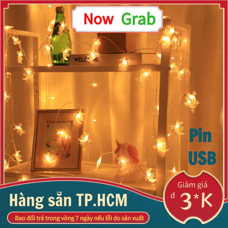 [HÀNG SẴN] Dây Đèn led 3m 6m Ngôi Sao Mặt Trăng Đa Dạng Màu Sắc Trang Trí DECOR phòng ngủ , bàn học , bàn làm việc MOXI.