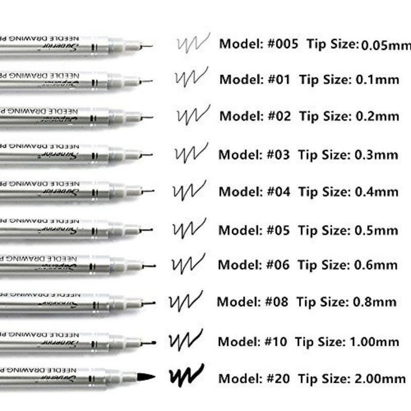 Bút Vẽ Mỹ Thuật Superior Line Đi Nét Kháng Nước Cao Cấp 005 01 02 03 04 05 06 08