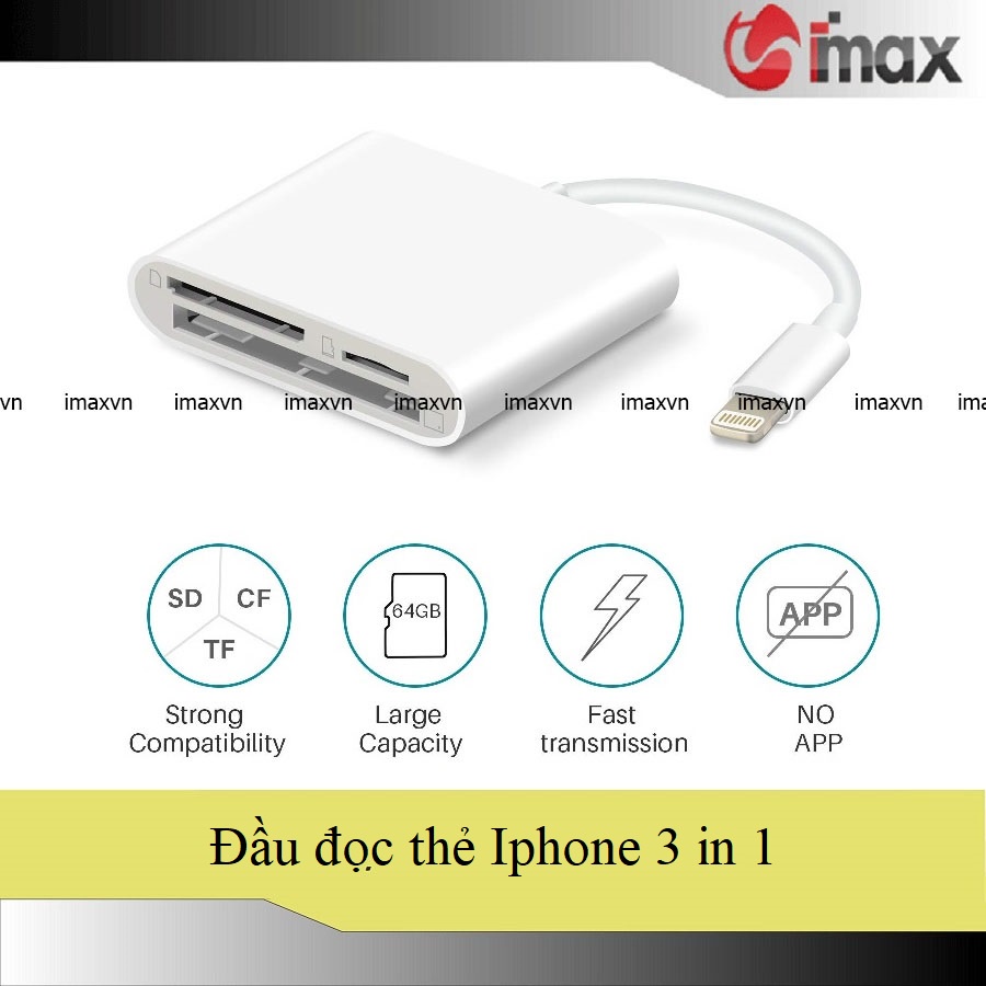 Đầu đọc thẻ 3 in 1 TF, SD, CF cho Iphone, Ipad