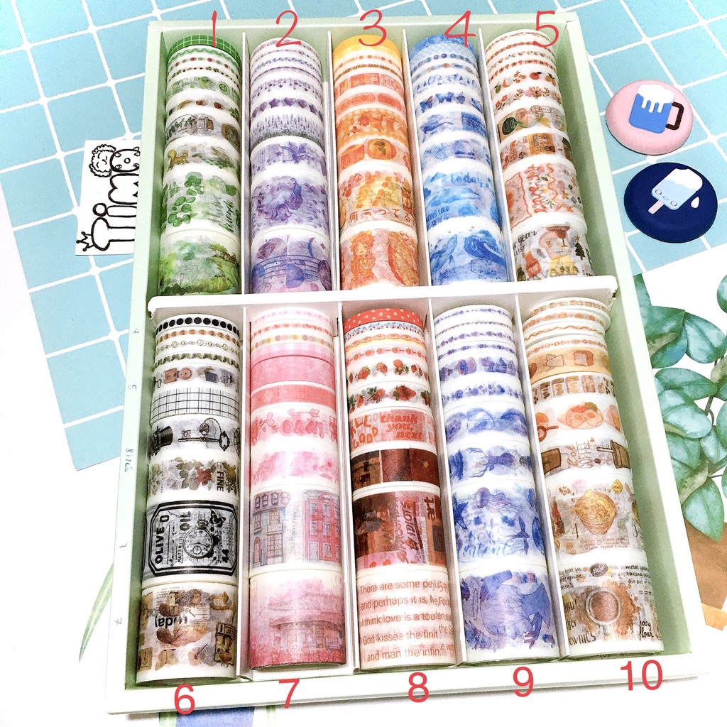 Set Băng Keo Washi Tape Băng Keo Dán Takenote Siêu Đẹp Tách Lẻ 10 Cuộn Hình Dán TIMO WS11TL