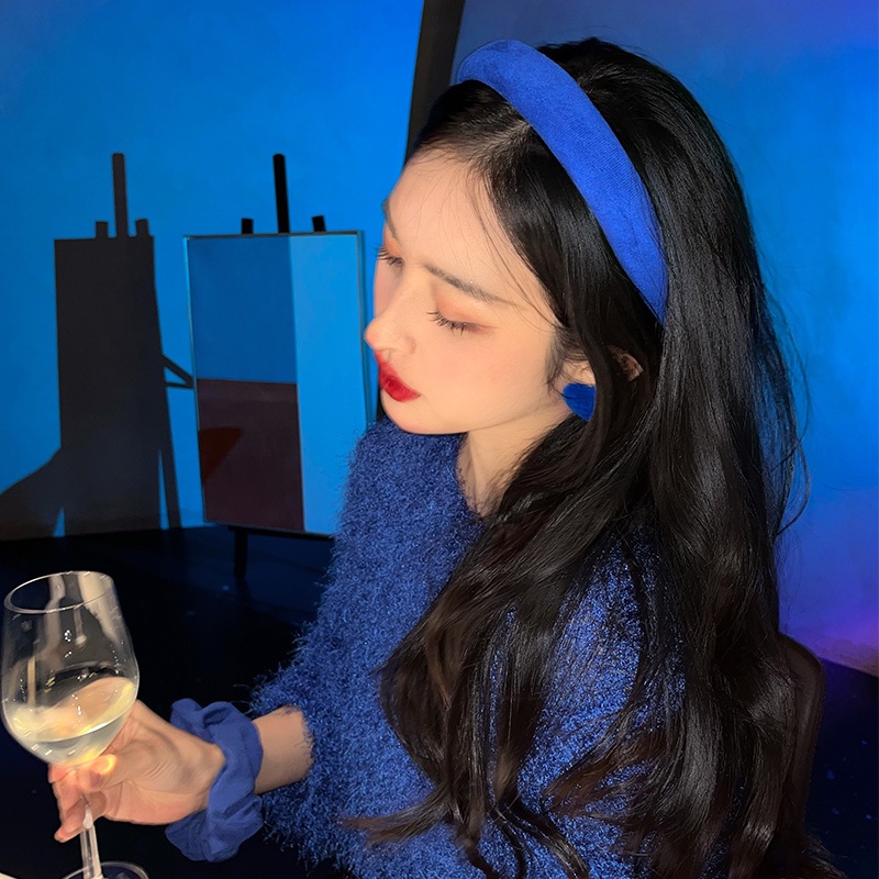 Băng Đô Cài Tóc Màu Xanh Dương Phong Cách Hàn Quốc Retro Thời Trang Cho Nữ