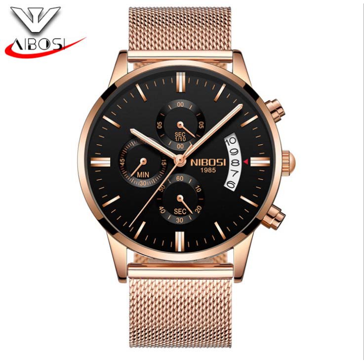 Đồng hồ nam Nibosi 1985 NI2309 Dây lưới chạy 6 kim - Rose Gold