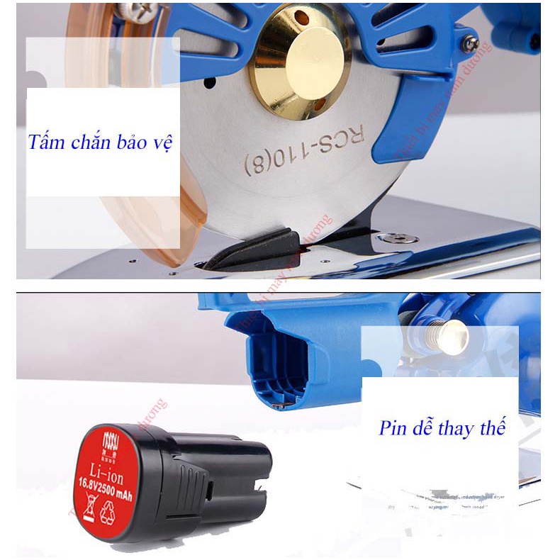 Máy cắt vải cầm tay chạy pin RCS-110 nhỏ gọn tiện lợi &gt; có 5 chế cắt &gt; đèn LED chiếu sáng