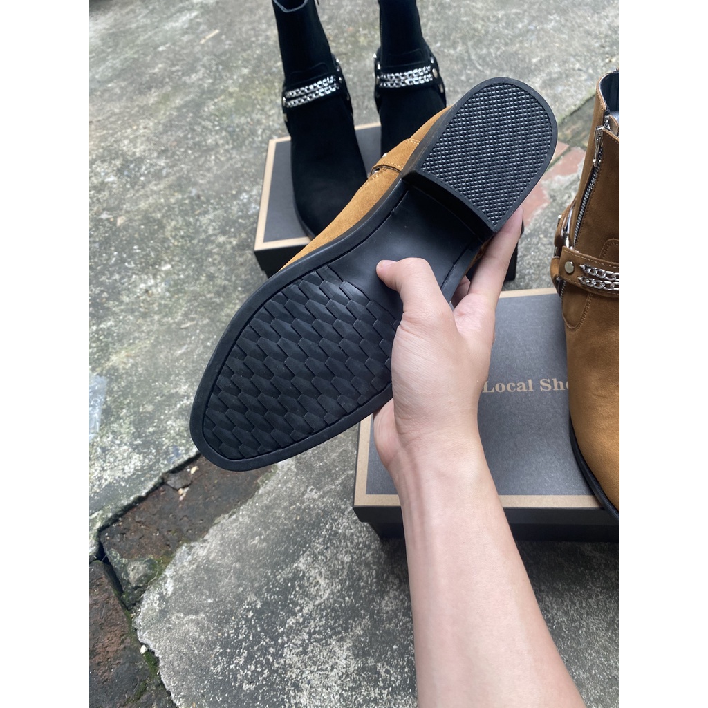 Giày Harness Boots thời trang nam chất liệu da bò lộn màu nâu khóa zip | BigBuy360 - bigbuy360.vn