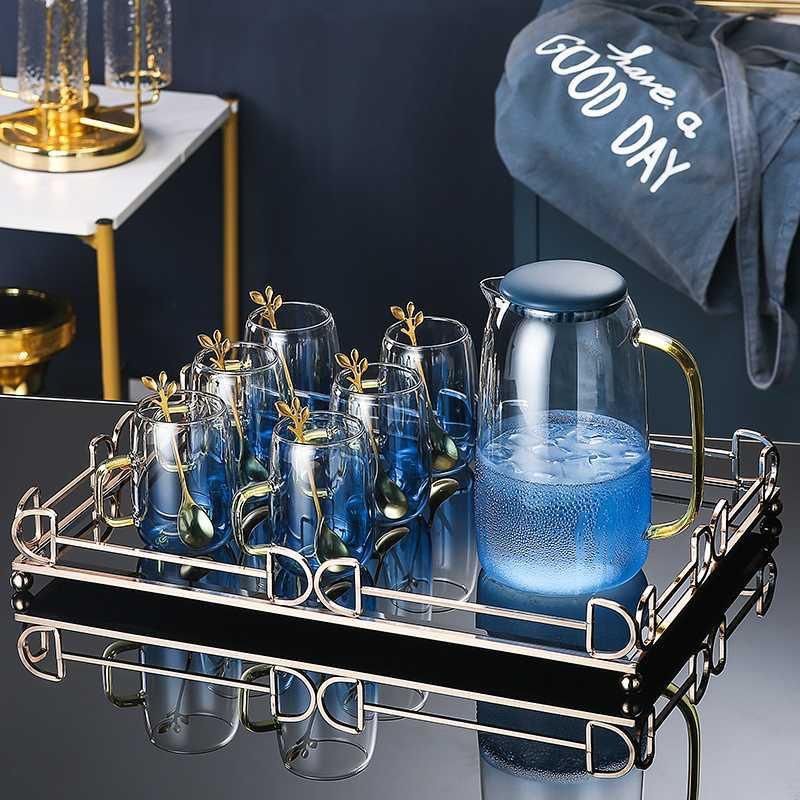 Bộ Bình Nước , Ấm Tách Trà Thủy Tinh mẫu Màu Trà Họa Tiết Châu Âu