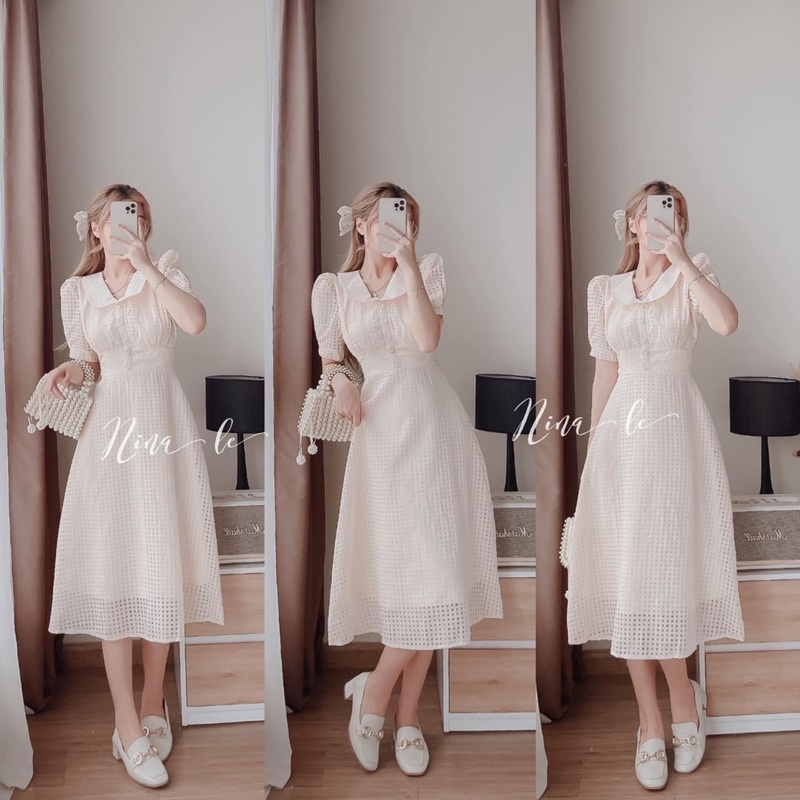 ✔ 𝗙𝗥𝗘𝗘 𝗦𝗛𝗜𝗣 VÁY CÔ BÈO TAY BỒNG CÚC NGỌC KẺ Ô HÀNG L1 CHẤT ĐẸP LẮMẠ