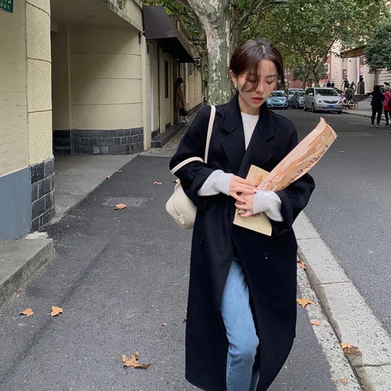 Áo khoác len dáng dài màu trắng thời trang chất lượng cao cho nữ