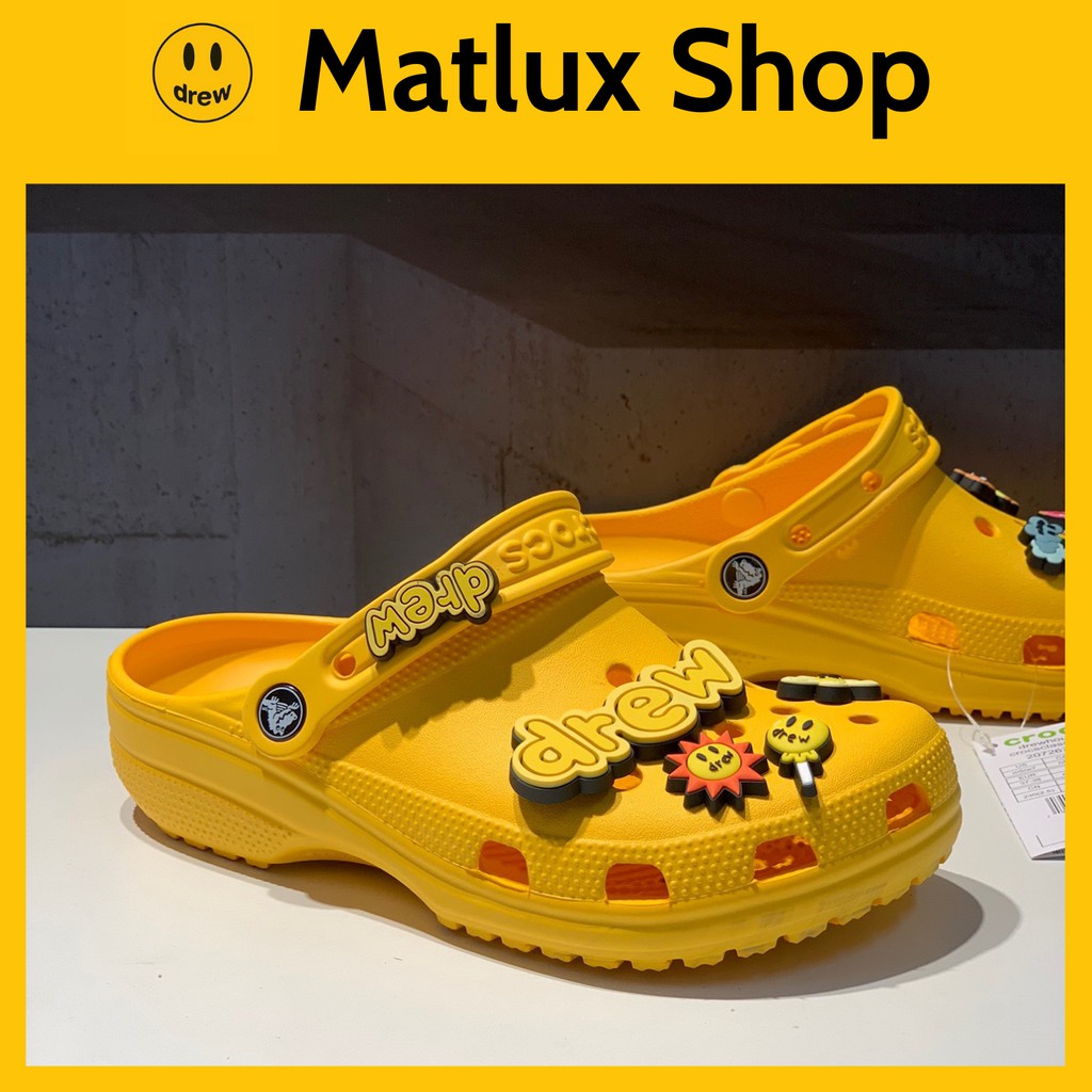 Dép Crocs X Drew House Justin Bieber Màu Vàng Bản Cao Cấp Fullbox, túi, Dép sục Crocs siêu nhẹ đi mưa thời trang nam nữ