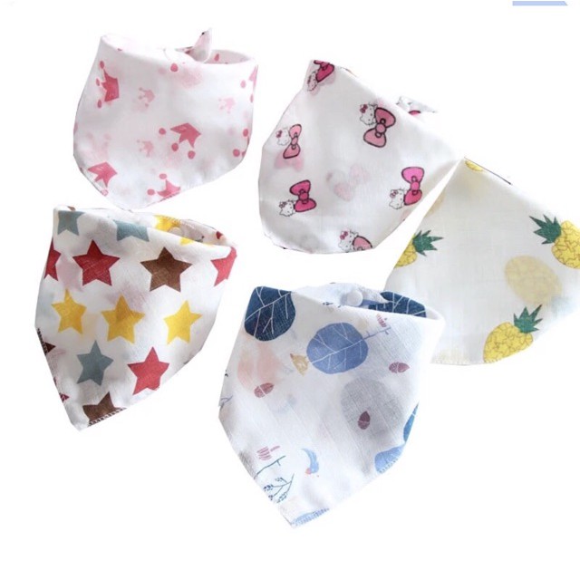 Sét 5 Khăn yếm tam giác vải xô hoa Nhật hàng carter mềm mại có cúc bấm cho bé