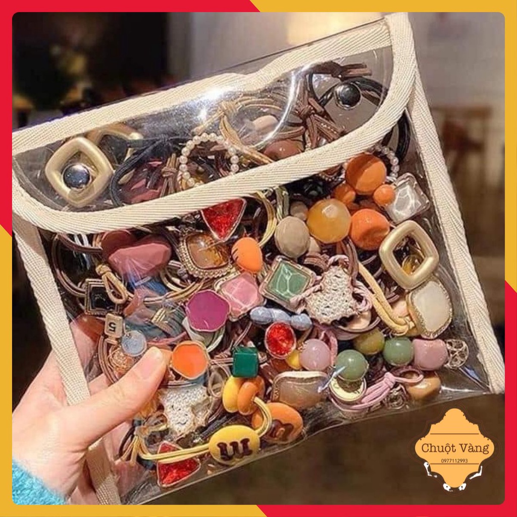 Dây buộc tóc set 20 chun buộc tóc túi nhựa trong mix nhiều hình dễ thương