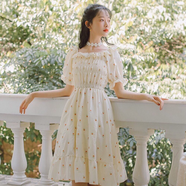 🎗Đầm Tiểu Thư Nhún Thun Chân Bèo🎗