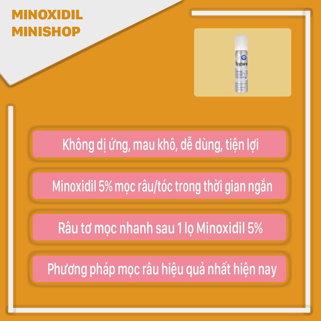 Minoxidil 5% Dạng Bọt Mọc Râu Tóc Rogaine Mỹ