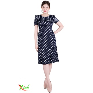 Đầm suông chấm bi xanh đen ThoiTrangXinh DL704