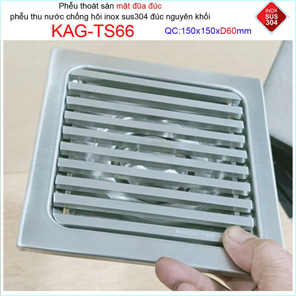 Phễu thoát sàn mặt đũa inox đúc Inox Kace, thoát sàn chống hôi SUS304 15x15cm, 12x12cm D60-D90