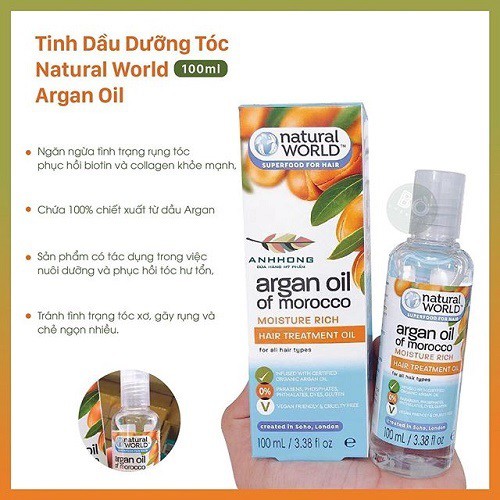 Dầu Dưỡng Ẩm Tóc Natural World Argan Oil Of Morocco Hair Treatment Chiết Xuất Dầu Argan 100ml