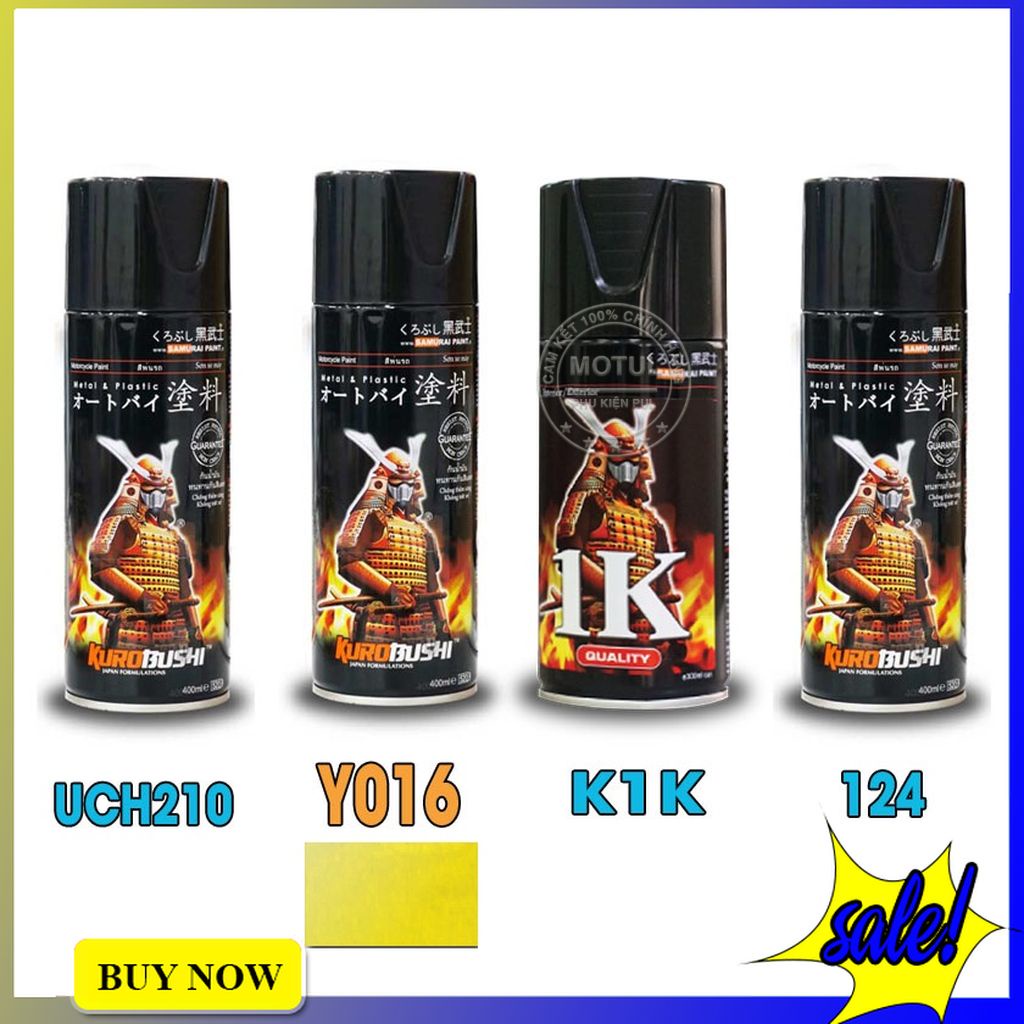 Combo 4 sơn xịt Samurai màu vàng candy (gồm Y016 - UCH210 - 3/124 - K1K - Giấy nhám P800)