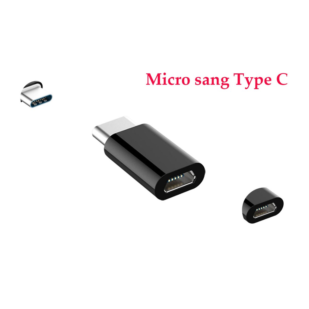 Đầu chuyển đổi chân Micro USB (Cái) sang Type C (Đen)