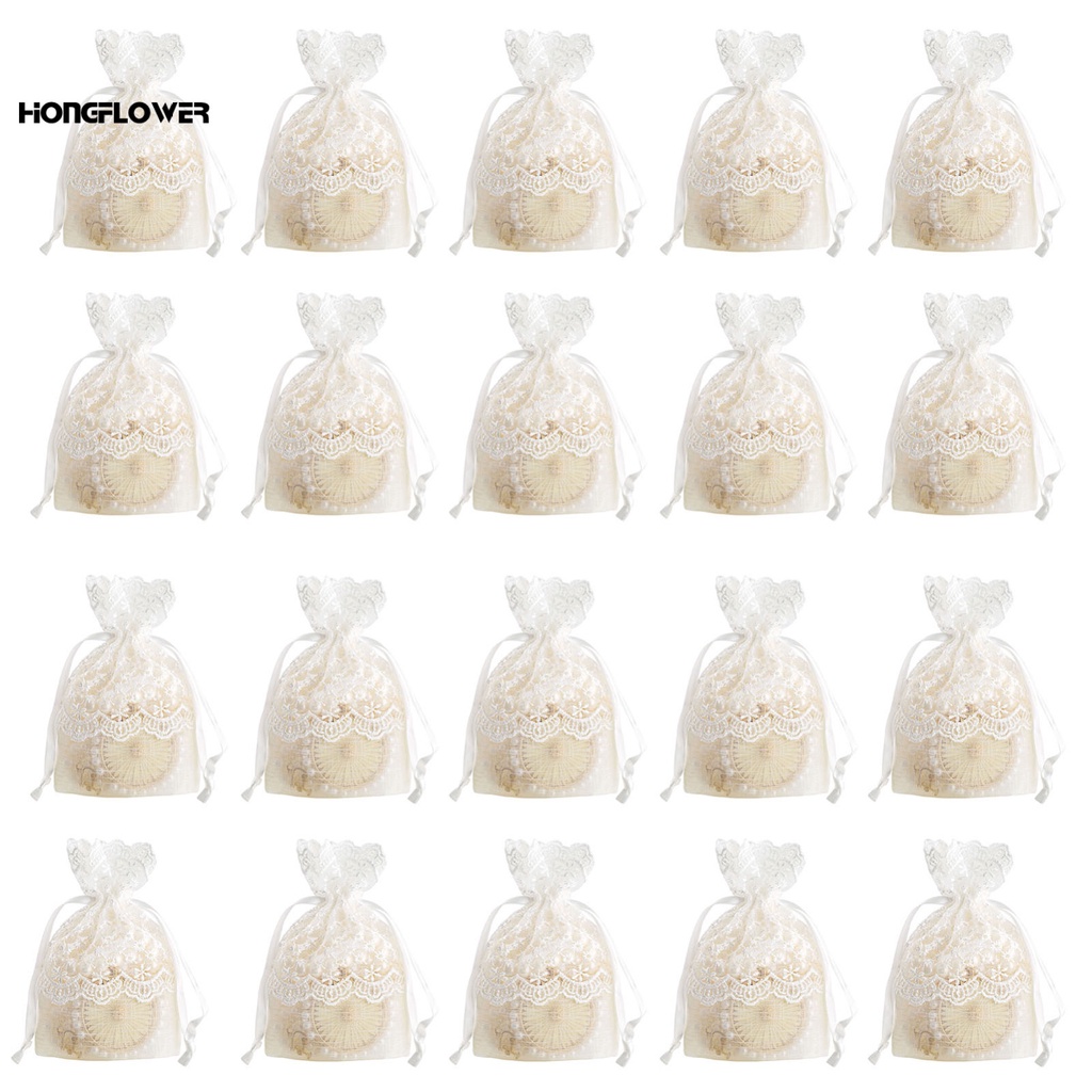 Hongflower Túi dây rút Mini vải Organza phối ren lưới nhỏ gọn nhẹ đẹp mắt