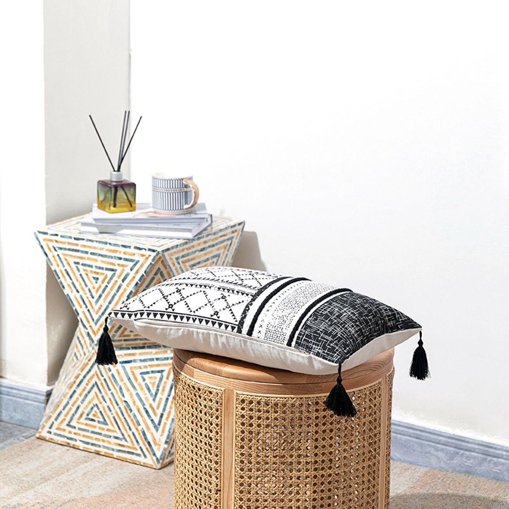Vỏ Gối Mềm Đính Núm Tua Trang Trí Phòng Khách Phong Cách Bohemian