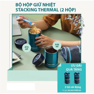 Bộ hộp giữ nhiệt Stacking Thermal Tupperware - tặng kèm 2 túi vải đựng bình giá 80.000VND/túi