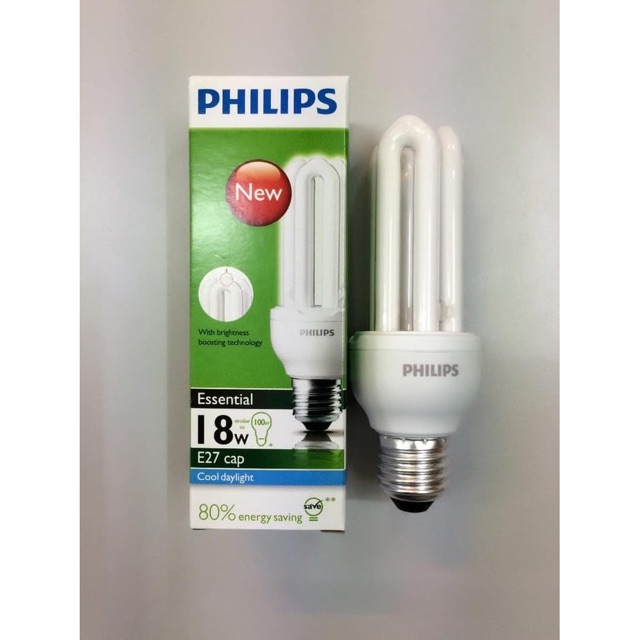 Bóng đèn Compact 3U tiết kiệm điện Philips Essential 18W 6500K E27 - Ánh sáng trắng - chính hãng có sẵn