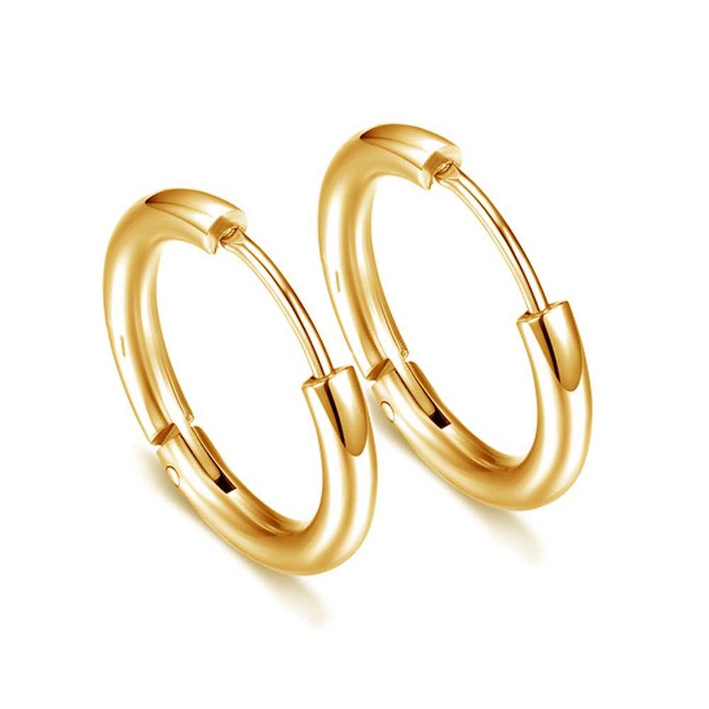 DARON Bông Tai Tròn Bằng Thép Titan Màu Vàng / Bạc Đơn Giản Cổ Điển Thời Trang Unisex