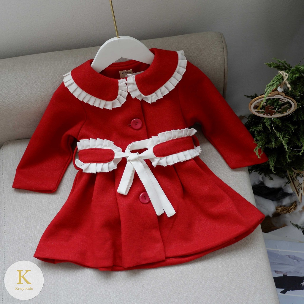 Áo khoác bé gái  KIWY KIDS dáng xòe chất nỉ cổ ren kèm đai Kids2135 cho bé gái từ 1 đến 6 tuổi