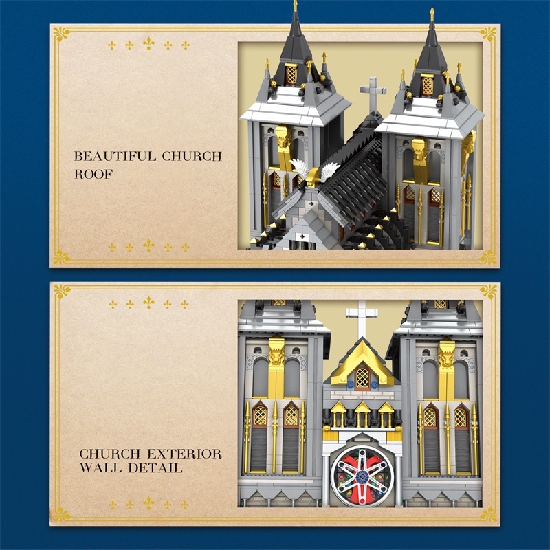 Reobrix 66027 European Century Medieval Church bộ đồ chơi lắp ráp Thánh đường nhà thờ thiên chúa thời trung cổ ở Châu Âu