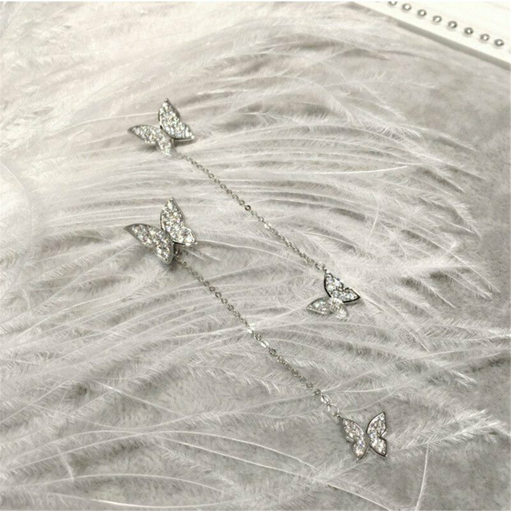 Đôi khuyên tai dáng dài mặt hình bướm đính đá thời trang sành điệu cho nữ