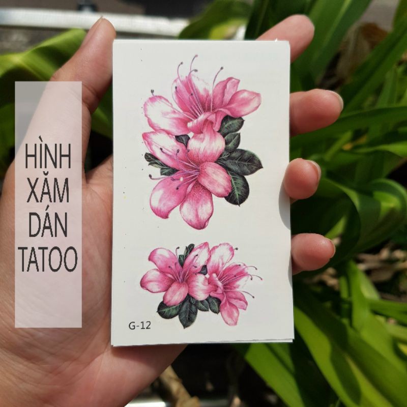 Hình xăm cụm hoa đôi g12. Xăm dán tatoo mini tạm thời, size &lt;10x6cm
