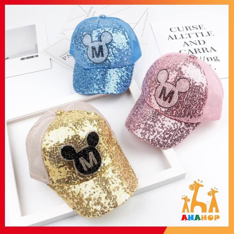 Mũ Cho Bé Trai Bé Gái - Mũ Lưỡi Trai Mickey lưới thoáng khí có đính sequin phong cách Hàn Quốc cho bé từ 2-8 tuổi MLT01