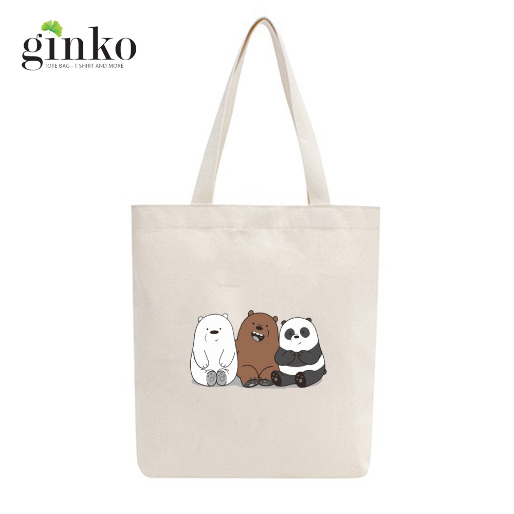 Túi tote vải mộc GINKO kiểu basic dây kéo in hình We Bare Bears