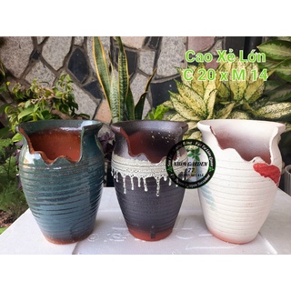 Chậu kiểu dáng cao mẫu x.ẻ miệng trồng sen đá. Kích thước 20cm x 14cm. Gốm Trung chất lượng