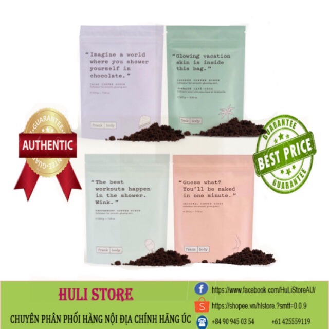 Tẩy tế bào chết từ cà phê nhiều loại Frank Body Scrub