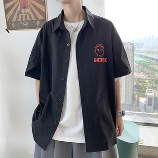 Áo Sơ Mi Nam Tay Lửng Họa Tiết Mặt Cười Thời Trang Hàn Quốc