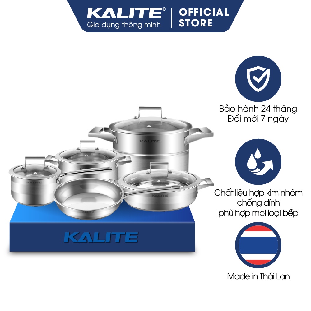 Bộ nồi chảo nhà bếp chống dính 5 món Kalite KL 339, xoong nồi Inox 304 cao cấp