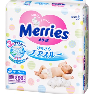 Bỉm tã dán merries sz nb90, s82, m64, l44, xl38