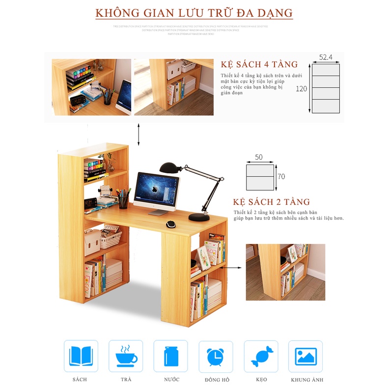 Bàn làm việc kết hợp kệ sách chính hãng Gapi - GP04